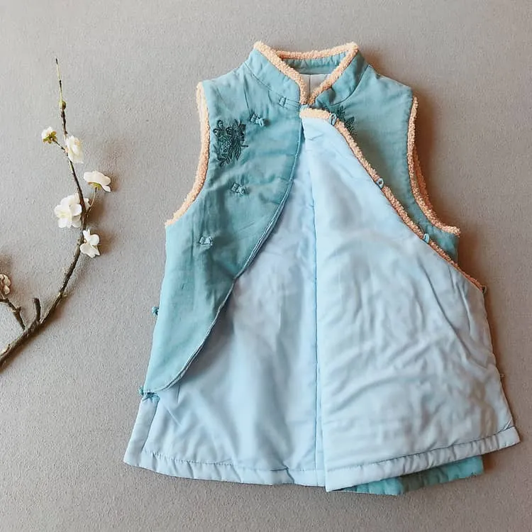 Padded Qipao Vest with Flower Embroidery