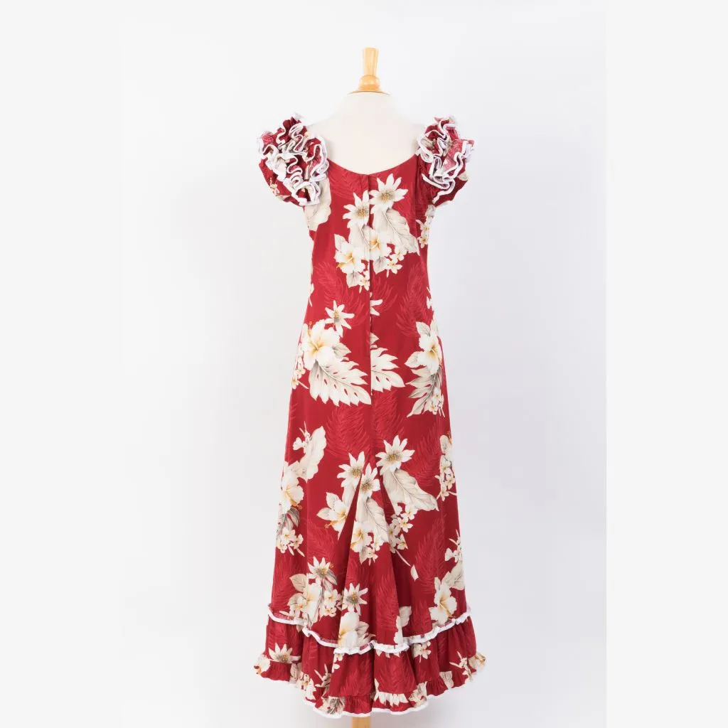 Peach Color Hibiscus Print Ruffle Sleeve Dress