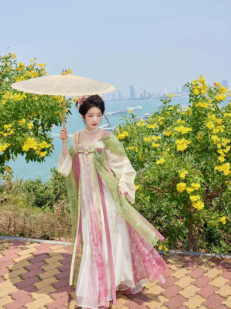 Peiyu Chunfeng 佩玉春风 Jade Breeze Modernized Tang Dynasty Qixiong Ruqun Dress Set