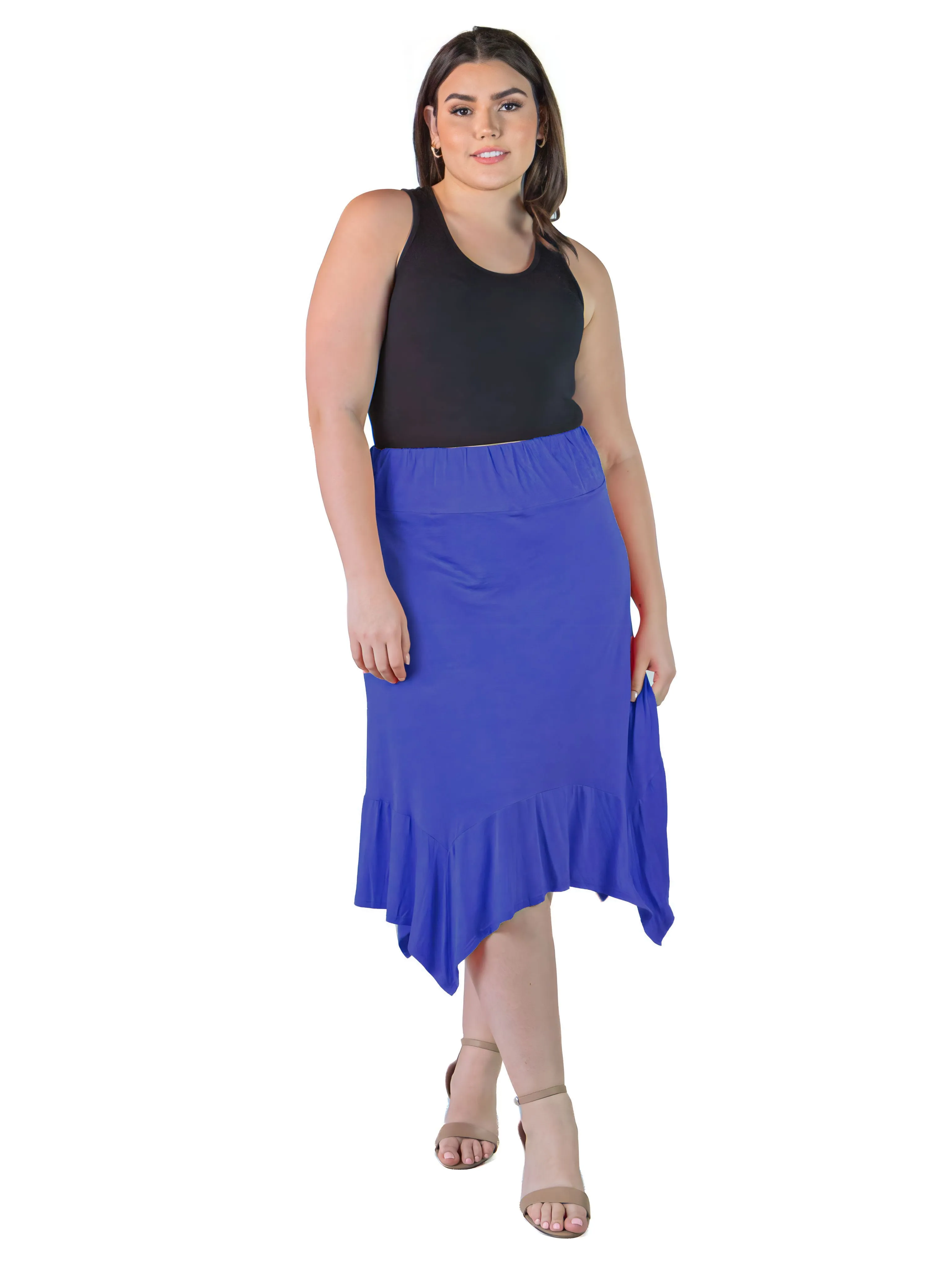 Plus Size Solid Color Knee Length Elastic Waist Handkerchief Skirt