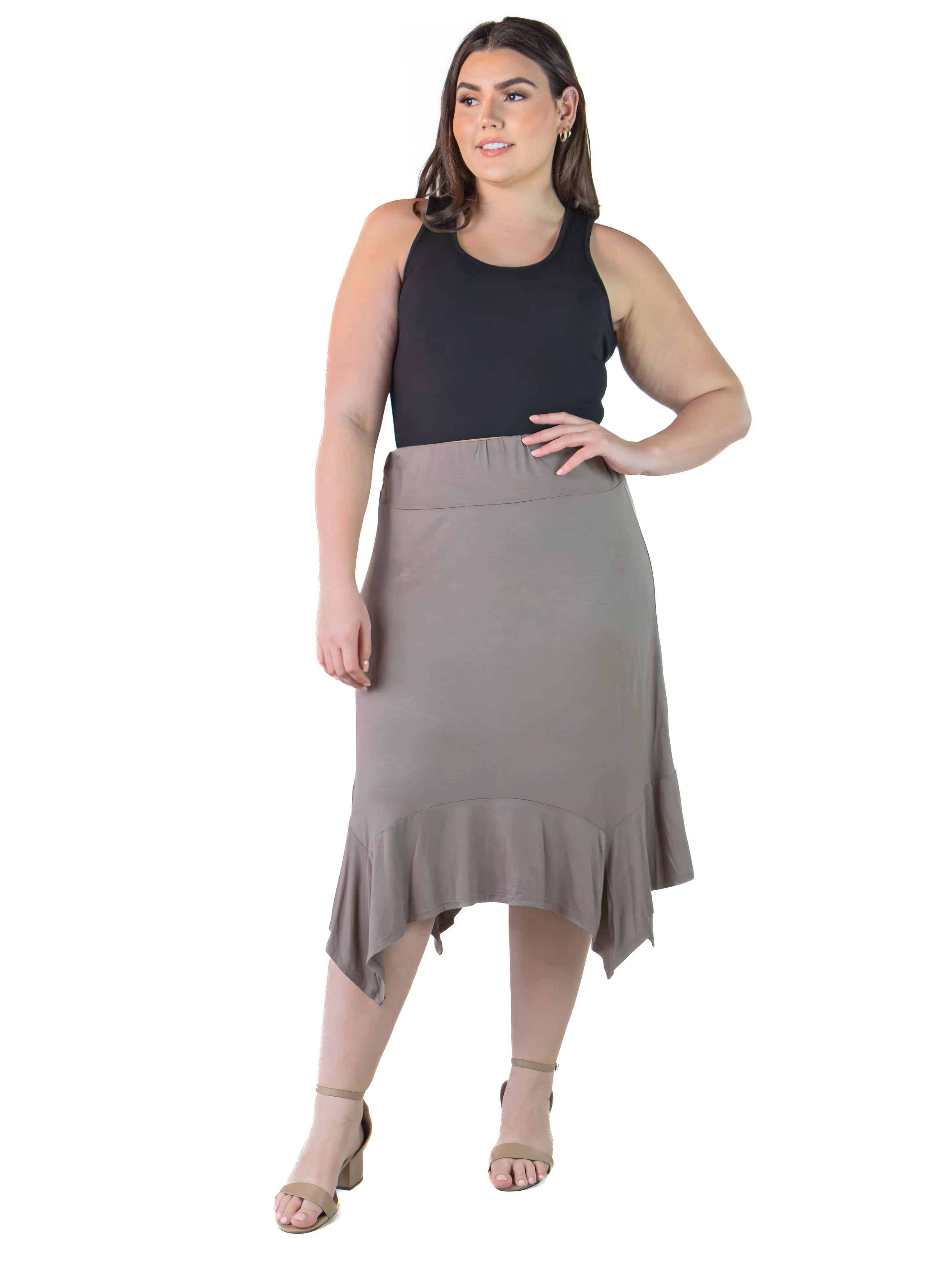 Plus Size Solid Color Knee Length Elastic Waist Handkerchief Skirt