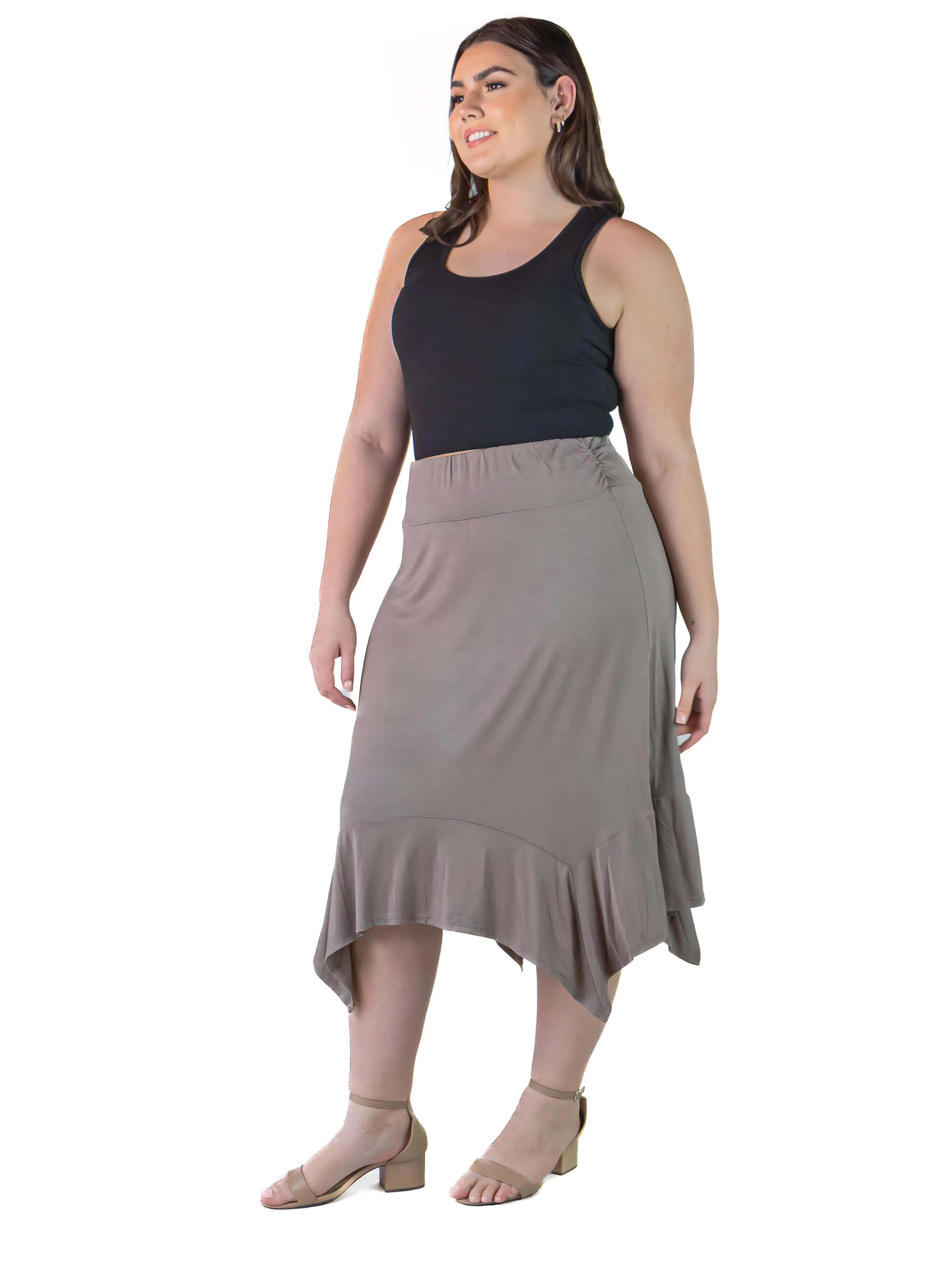 Plus Size Solid Color Knee Length Elastic Waist Handkerchief Skirt