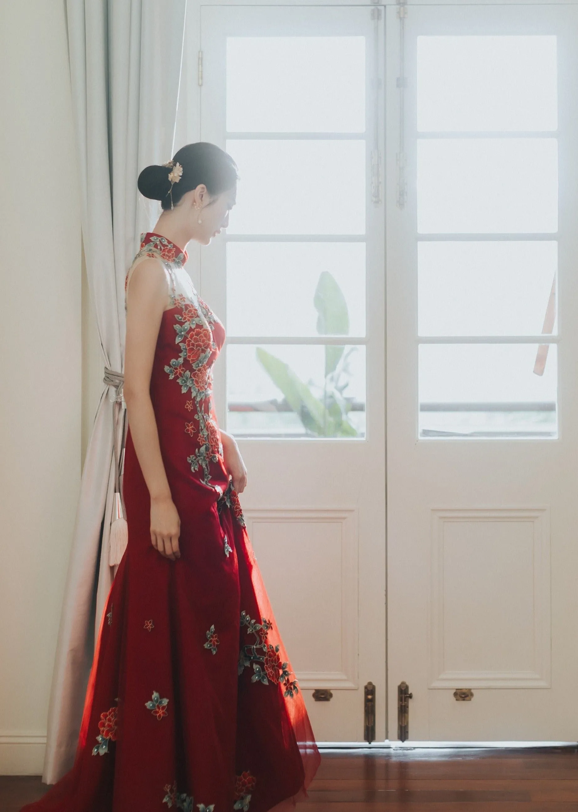 Red Celosia Tulle Mermaid Qipao - RTW