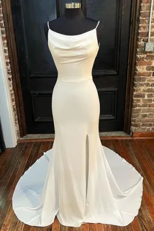 Simple Cow Neckine Silk Mermaid Wedding Dress