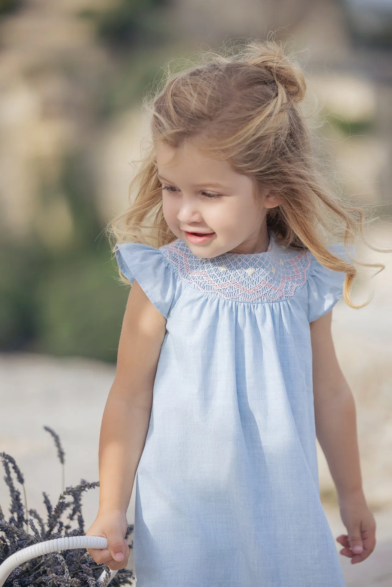 TAR Petrol Blue Dress with Pink Smocking