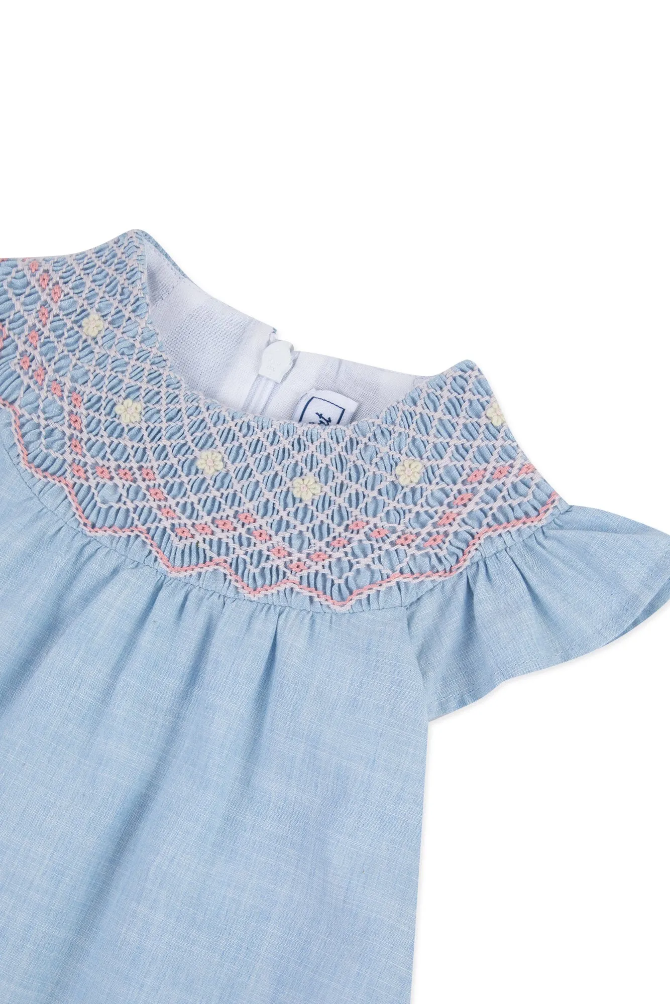 TAR Petrol Blue Dress with Pink Smocking