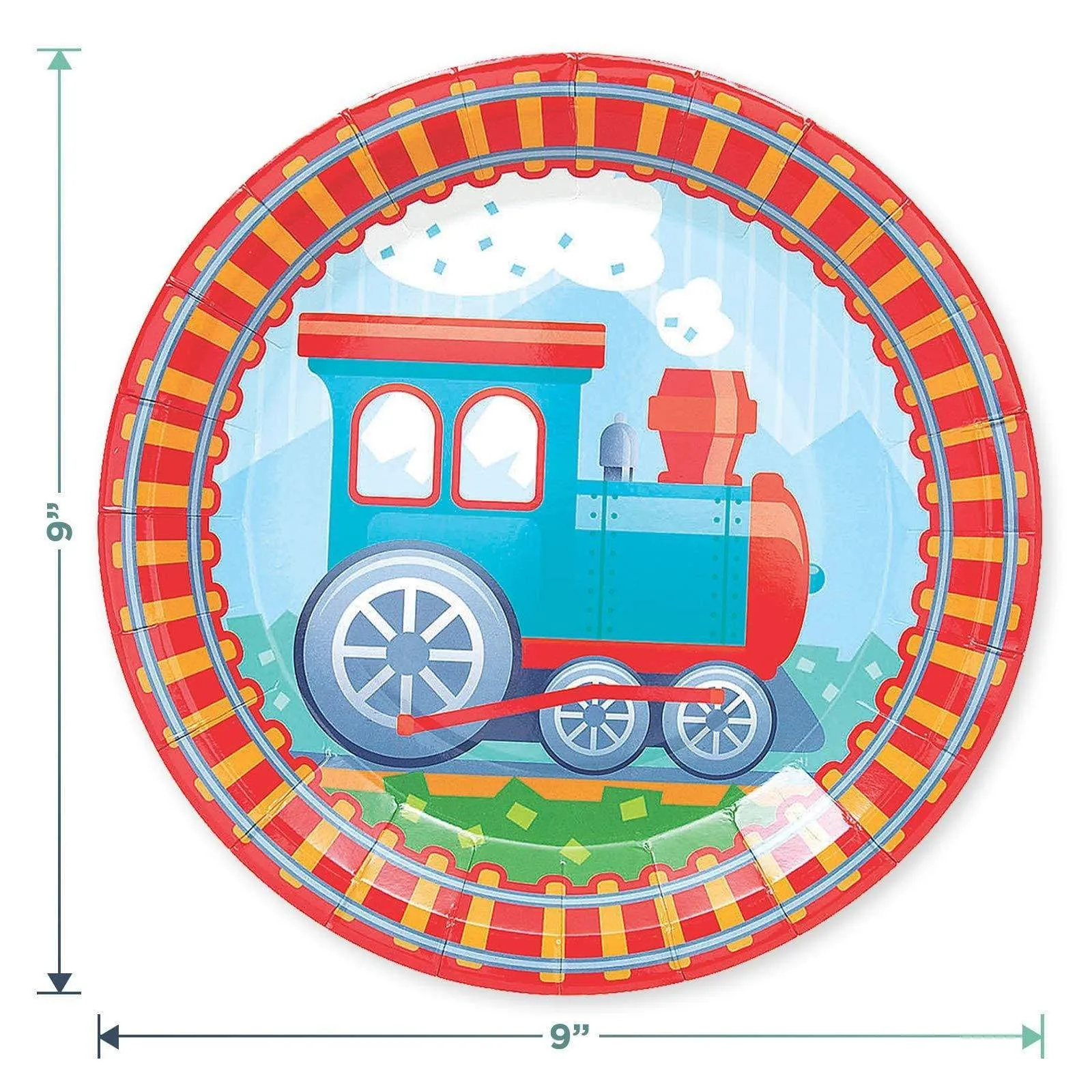 Train Track Paper Dinner Plates and Caboose Luncheon Napkins (Serves 16)