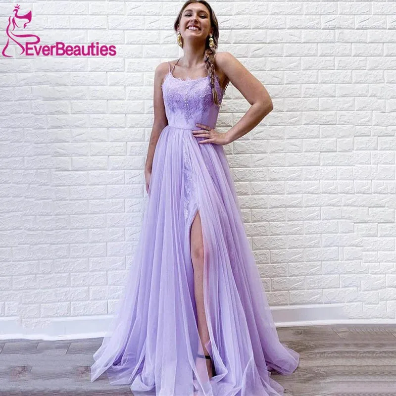 Vestidos De Noite Prom Dresses Long  Side Split Suknie Wieczorowe Tulle Appliques Formal Gowns Robe De Soiree