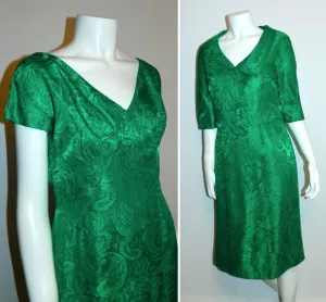 vintage 1950s emerald green wiggle dress Lee Claire Brocade suit bolero jacket M - L