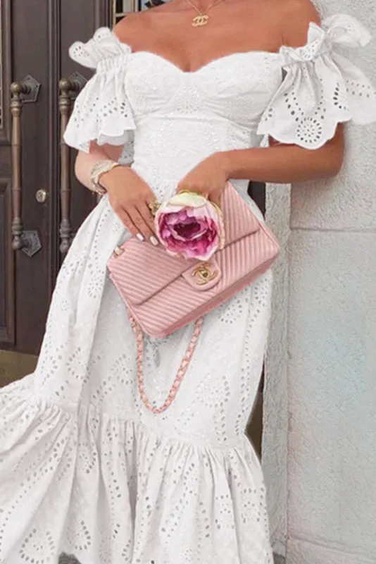 White Lace Off-the-Shoulder Prom Party Dress