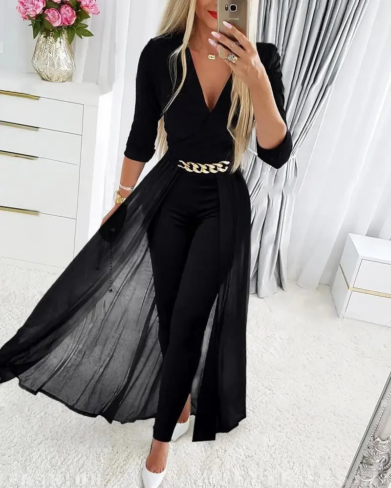 Women's Black Rhinestone Glitter Jumpsuit